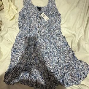 Blue and White Sleeveless Romper